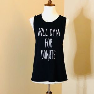 Graphic muscle tee - “WILL GYM FOR DONUTS”